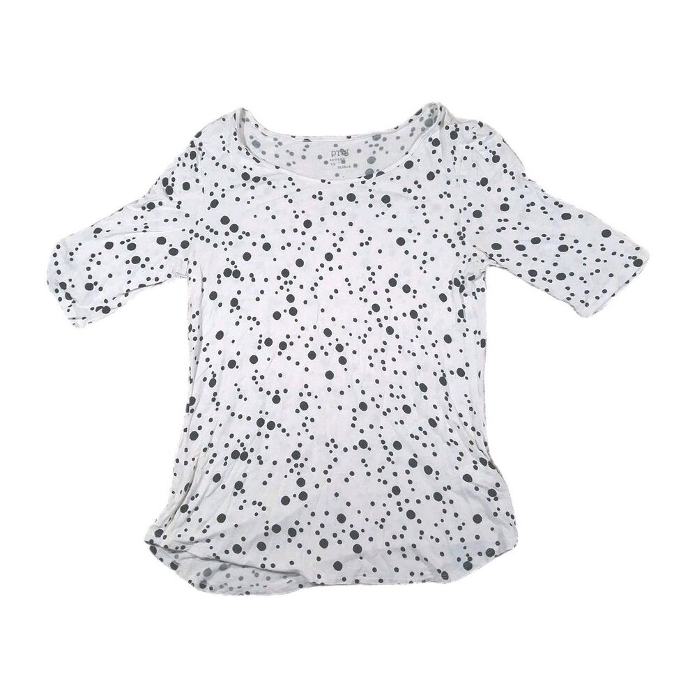 PTA Modern Women’s Medium Top 3/4 Sleeve Black White Polka Dot Knit Shirt Tee